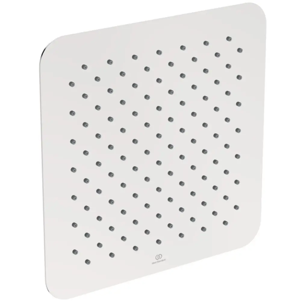 Regenbrause in quadratischer Form mit vielen kleinen Düsen, aus Edelstahl. Das Design ist schlicht und modern, gefertigt von Ideal Standard.